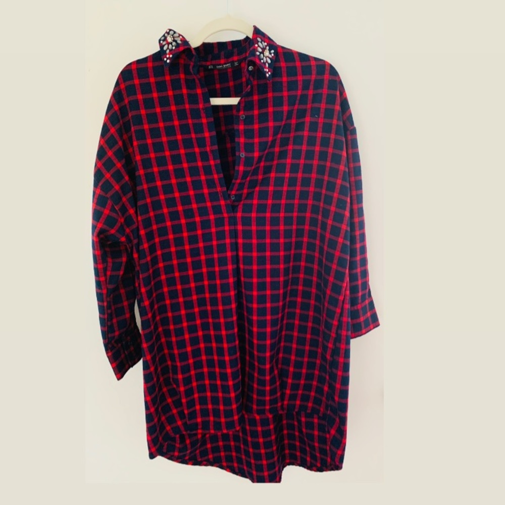 Zara embellished collars oversized shirt dress